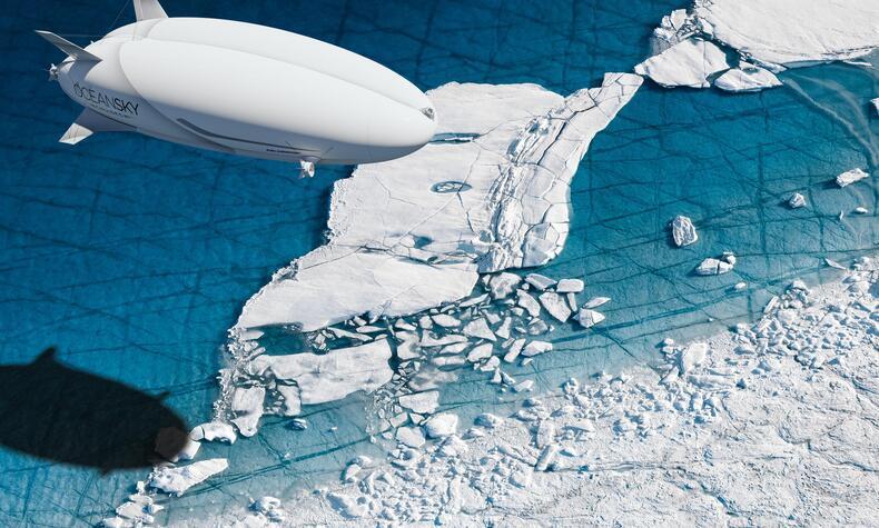 This airship will be the world's largest airship. Propelled by helium, it will fly at low altitude and a maximum speed of 130 km/hour. Photo: Tom Hegen. Carl-Oscar Lawaczeck pilot oceansky airships