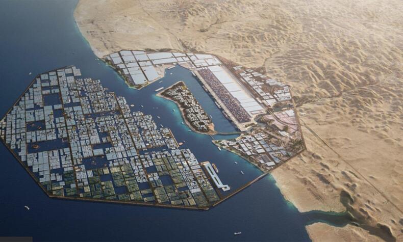 The floating city of Neom will be in the shape of an octagon on the sea. neom city oxagon