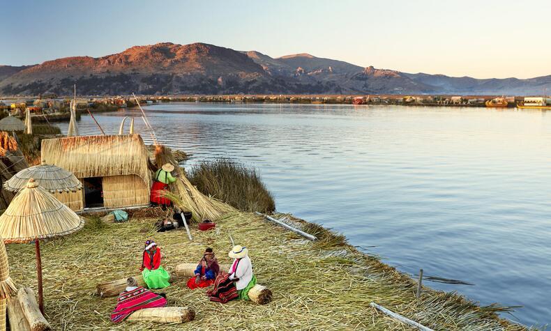 The islands of the Uros are built of totora, an aquatic plant that grows on the surface of Lake Titicaca. peruvian andean uros islands