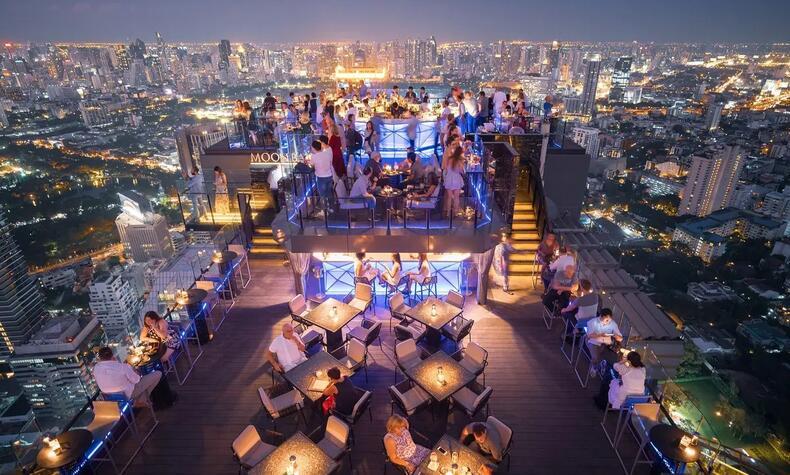 The rooftop of Banayan Tree Bangkok, Moon Bar. The Moon Bar at the Banyan Tree Bangkok