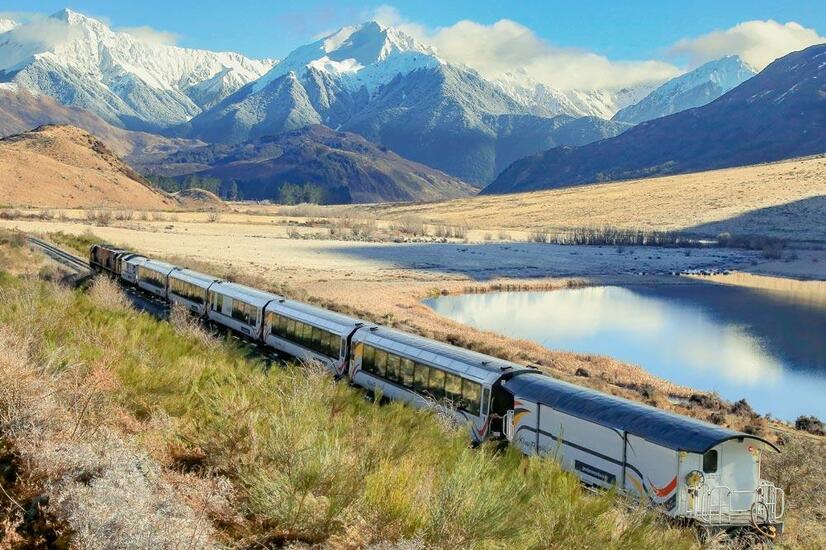 Tranzalpine train passing Lake Sarah, 122km from Christchurch city. tranzalpine train