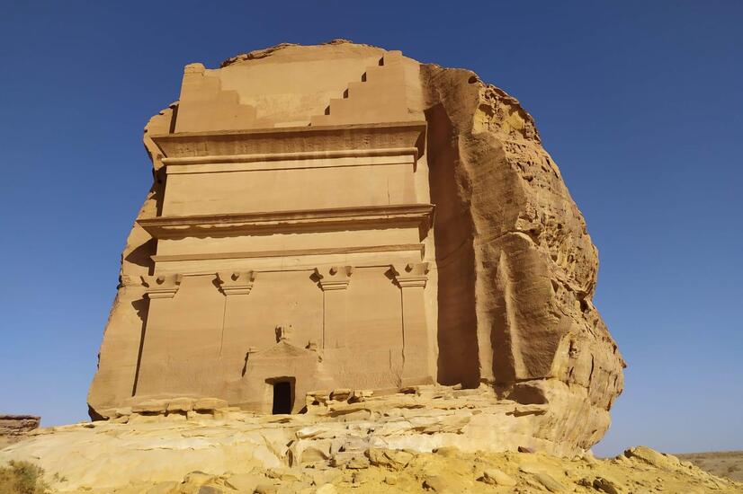 A colossal Nabataean tomb at the Hegra site. hegra site