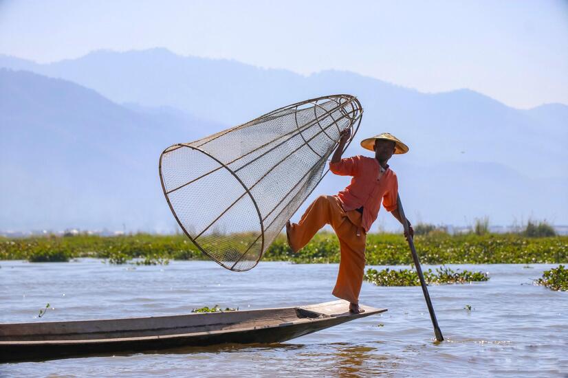 Traditional Burmese fisherman on Inle Lake. Photo by James Zhao. Traditional Burmese fisherman on Inle Lake. Photo by James Zhao.