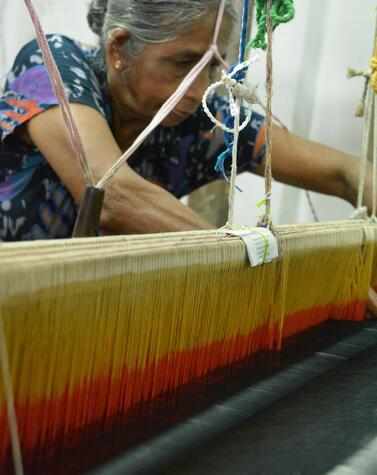 Fabrics are hand-woven with local hand-dyed cotton. luxury travel sri lanka island sely fairtrade local community