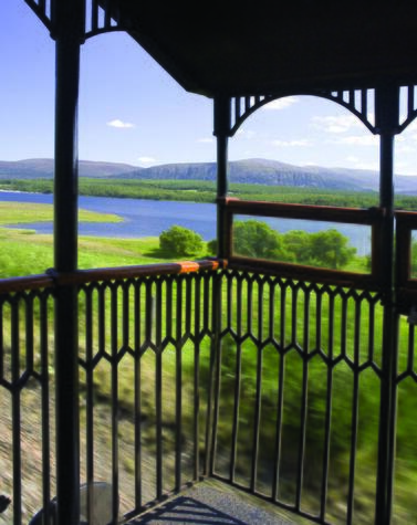 From the observation car, located at the end of the train, the Scottish landscape can be contemplated. luxury train travel Scotland Belmond Royal Scotsman