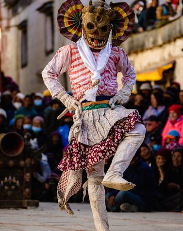 Ritual dance at Tiji festival in traditional demonic ghost costume. Ritual dance at Tiji festival in traditional demonic ghost costume