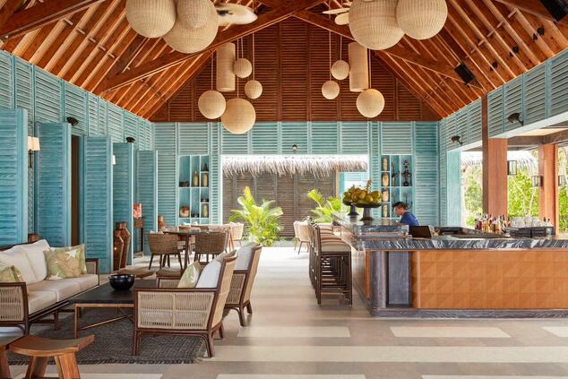 Sustainable luxury resort sustainable nature island beach Joali Maldives.