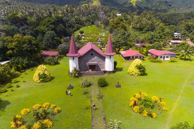 Church at Nuku Hiva, the largest in the Marquesas Islands. luxury cruise polynesia marquesas islands Aranui