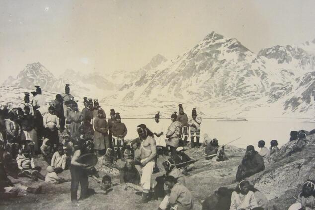 Ancient image illustrating a "singing duel" of the Inuit people. inuit singing duel