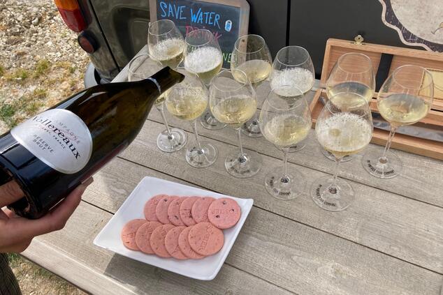 A tasting of champagne and traditional "biscuits rosés" from Maison Fossier. picnic in the vineyard biscuits roses fossier
