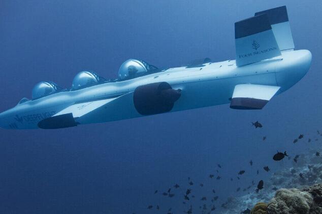 Deep Flight markets the Super Falcon 3S operated by the Four Seasons Hotel in the Maldives. Photo: Deep Flight. Luxury Submarine at the Four Seasons Hotel in Maldives