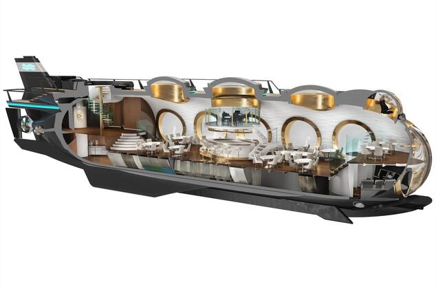 Visualization of the interior of a luxury submarine. Image: U-Boat Worx. Luxury Submarine