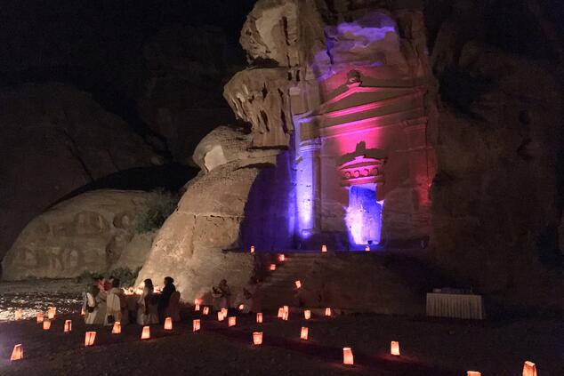 The luxury of enjoying a private dinner in a temple in Petra. private dinner temple Petra Jordan