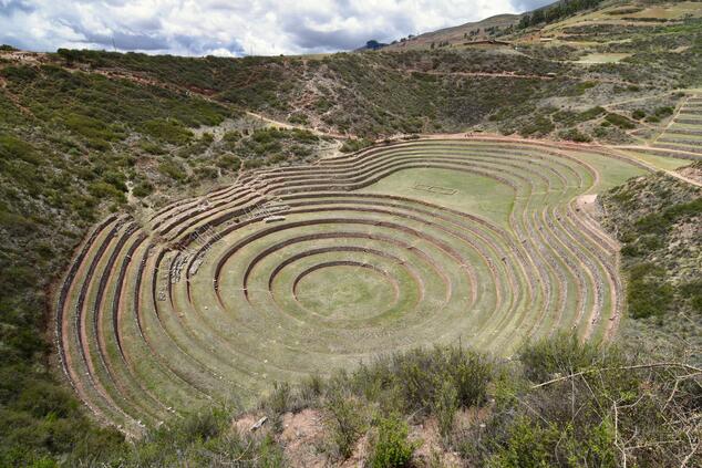 It is believed that the Moray circles were used by the Incas to test different crops in the microclimates created in each of the concentric terraces. Luxury travel Peru archaeological site of Moray.