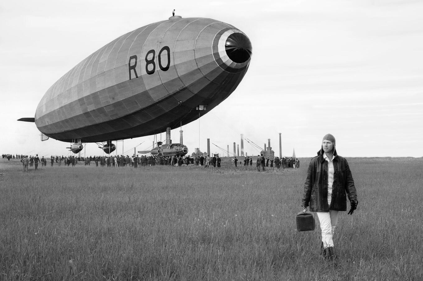 This photomontage, showing Carl-Oscar Lawaczeck standing next to the historic British R80 airship, which first flew in 1920, illustrates the Swedish pilot's vision of transforming aviation by filling the skies with these giant airships once again. Carl-Oscar Lawaczeck pilot oceansky airships