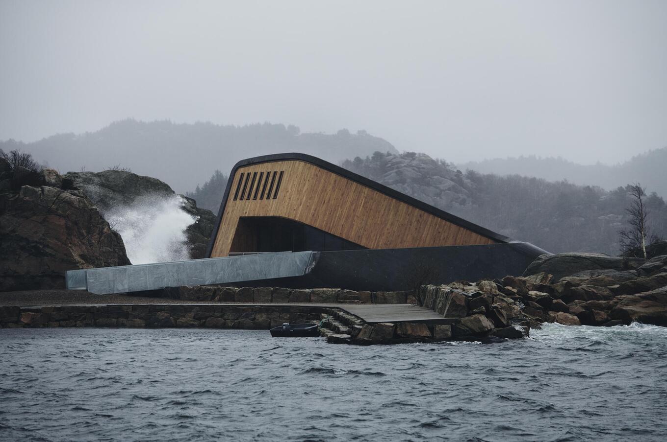 Under, Europe's first underwater restaurant, is located five meters under the North Atlantic. Photo: Ivar Kaal. underwater restaurant under norway