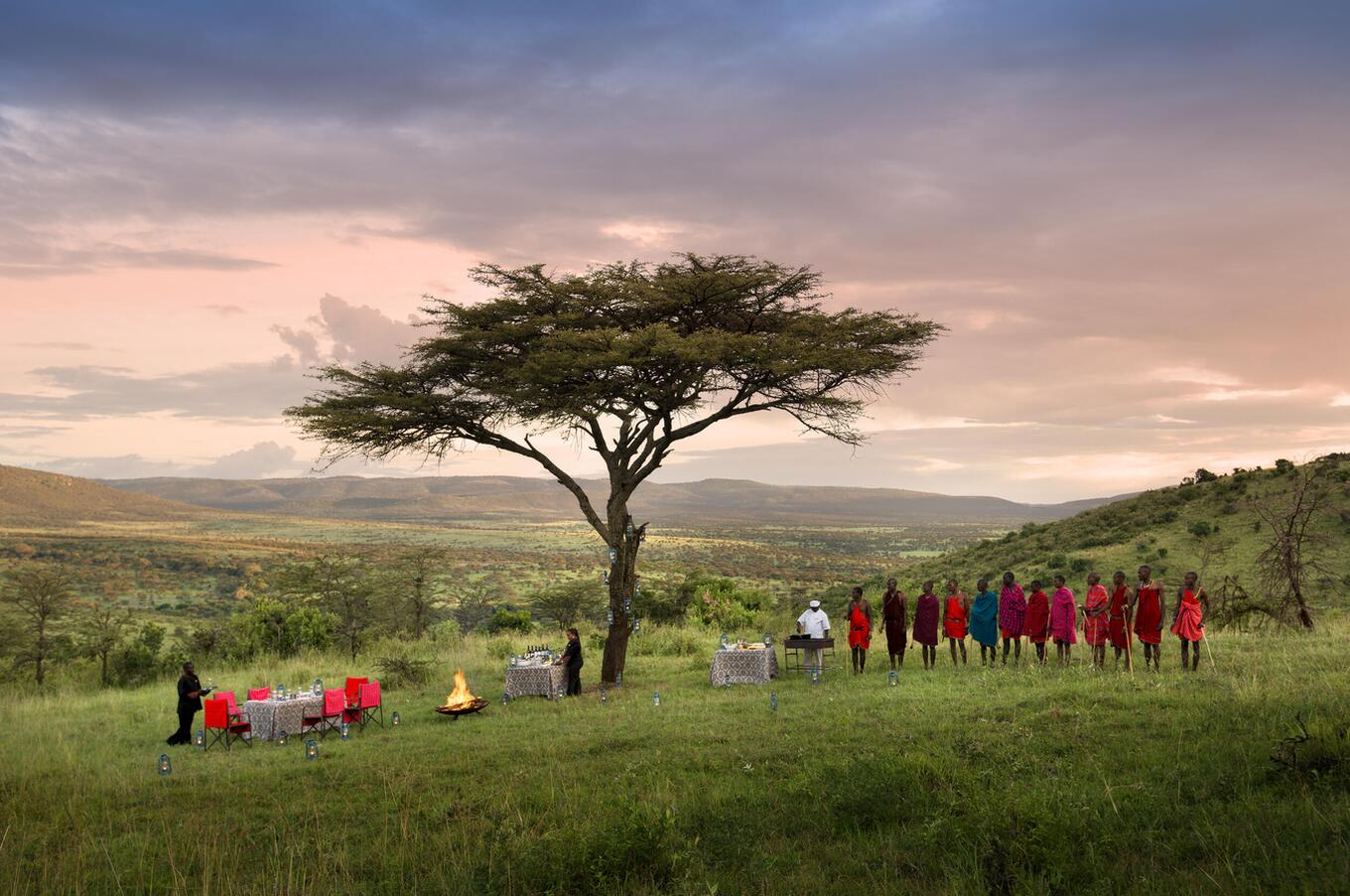 On some safaris, lunch stops are arranged like the one pictured here.Photo: Kleins Camp. Tanzania-Kleins-Camp