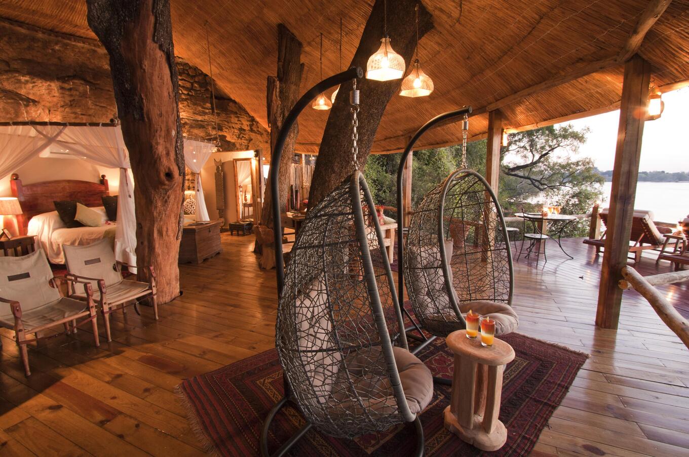 A treetop suite on the Zambezi River a few kilometers from Victoria Falls. Photo: Tongabezi. Treetop suite overlooking the Zambezi River. Tongabezi