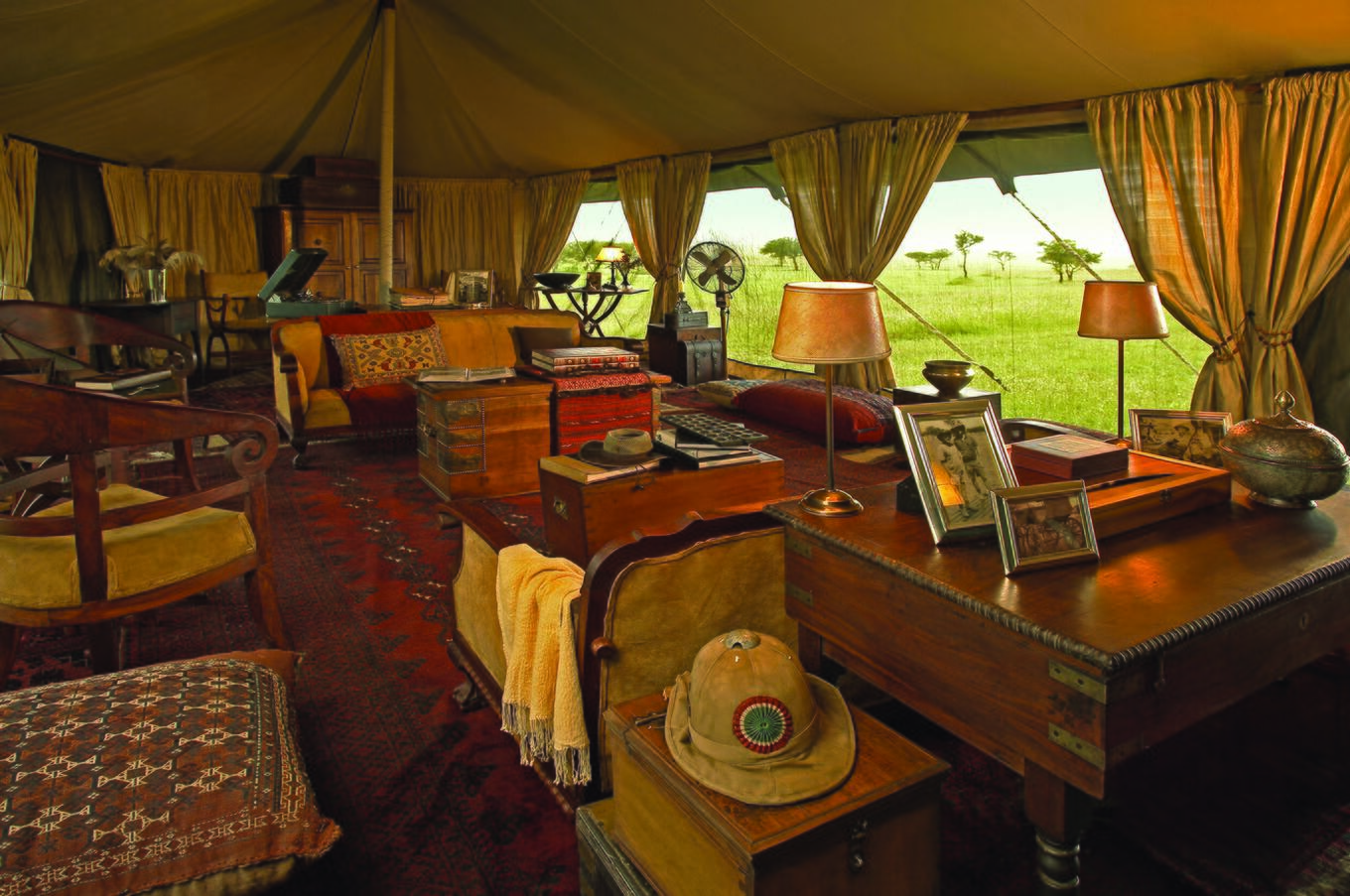 Interior of the common areas at Singita Camp in the Serengeti.