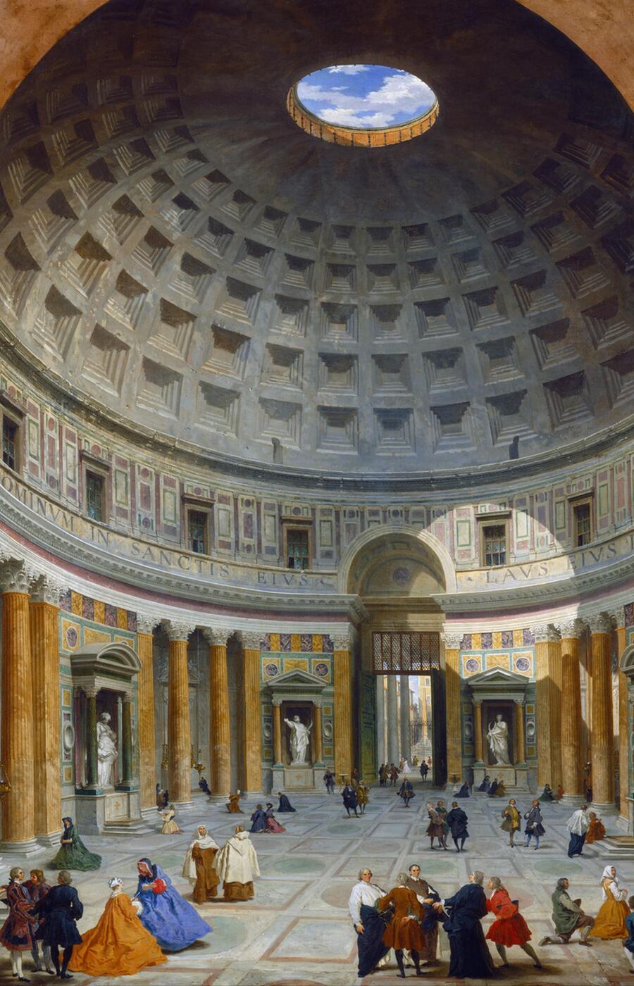 Artwork showing the interior of the Pantheon in Rome at the time of the Grand Tour. trip to Italy le grand tour