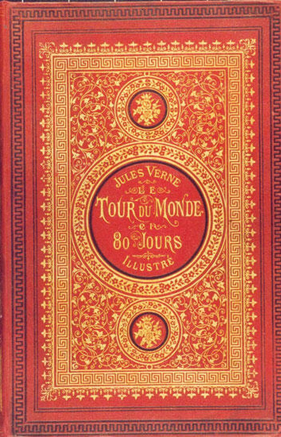 One of the first editions of the novel "Around the World in 80 Days". Around the world in 80 days