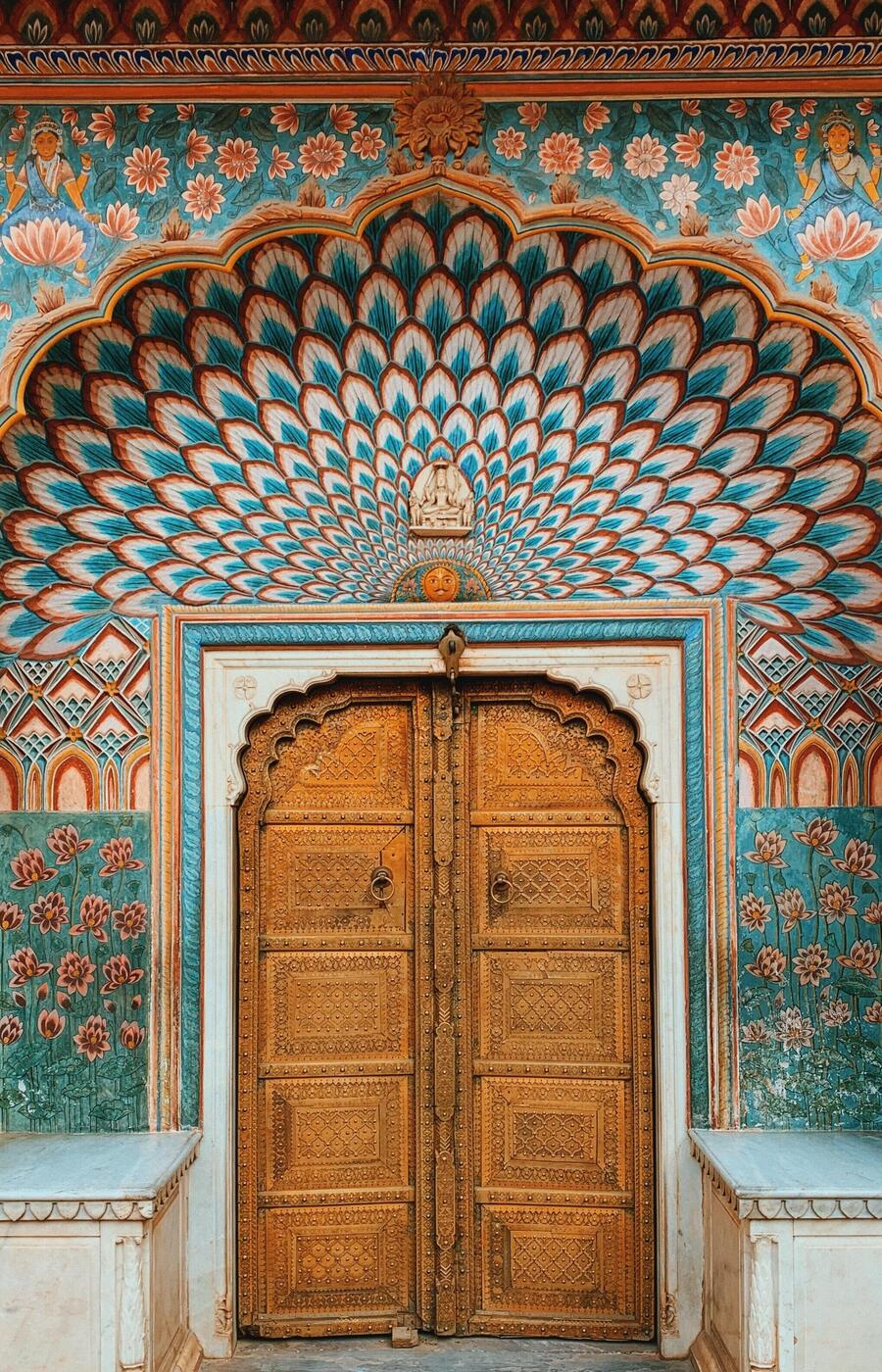 Decorated gate in the town of Jaipur. jaipur india travel